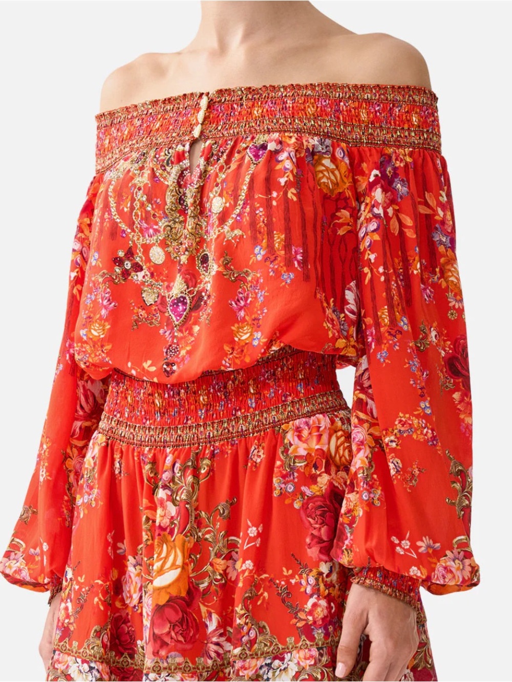 AUTH WOMEN’S CAMILLA OFF SHOULDER SHORT DRESS IN OLÉ OLÉ SZ XXS - Picture 5 of 14